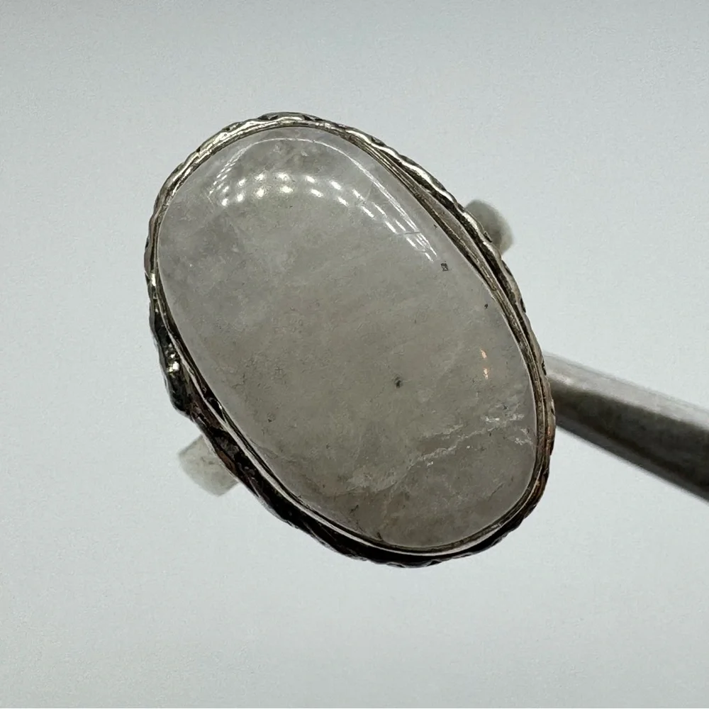Gray Quartz Cabochon Statement Ring Size 7.5